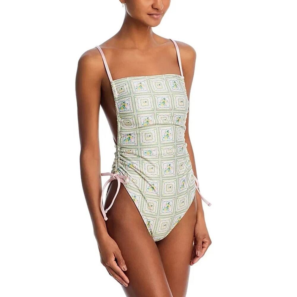 Capittana Irene Lemon Flowers Side Tie One-Piece Reversible Swimsuit Size XS